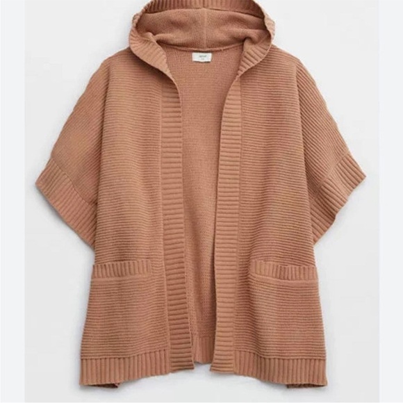 Aerie Women's Chunky Open Knit Cardigan Sweater XS/Small Camel Brown Oversized - Picture 2 of 4
